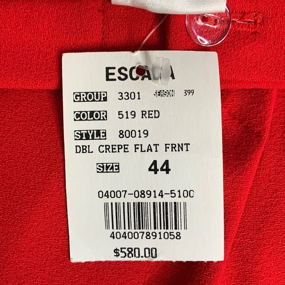 Escada Red Crepe Flat Front Pants Trousers Women's Size 44 NWT - Picture 3 of 7